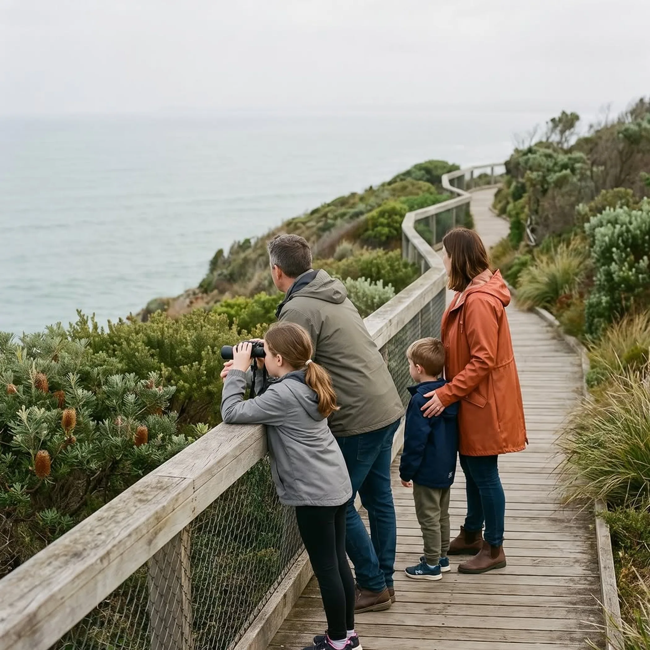 people whale watching with binoculars
